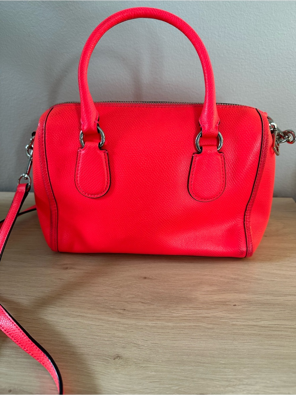 Coach Bright Neon Pink Pebbled Leather Satchel, Mini Bennett Handbag - Picture 4 of 12